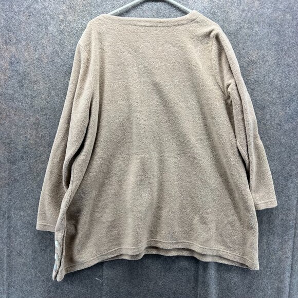 Soft Surroundings Sweater Women 1X Beige Sherpa Fleece Split Neck Pullover - Picture 2 of 10